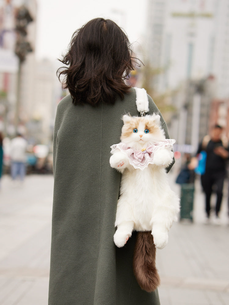 Cute Plush Girls' Ragdoll Backpack Doll with Pink Scarf, 50cm