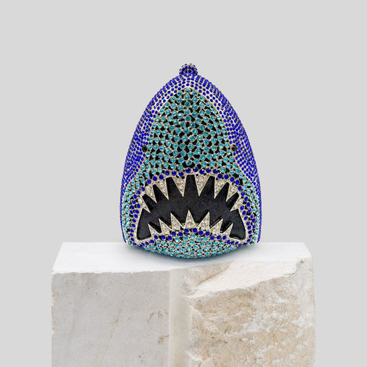 Metal Shark Head Rhinestone Funny Party Clutch