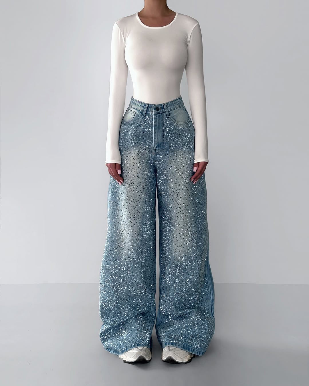 Irregular Rhinestone Vintage Denim Jeans