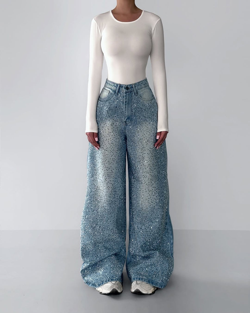 Irregular Rhinestone Vintage Denim Jeans