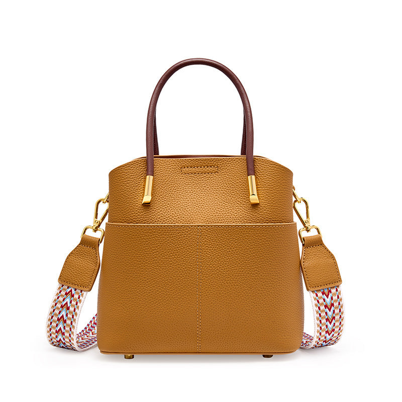 Western Style Genuine Leather Bucket Bag for Women