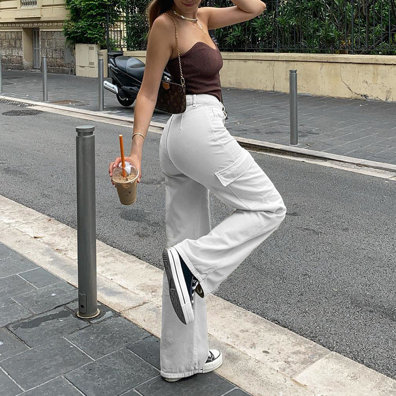 Jean droit en coton pour femme avec poches pour l'automne