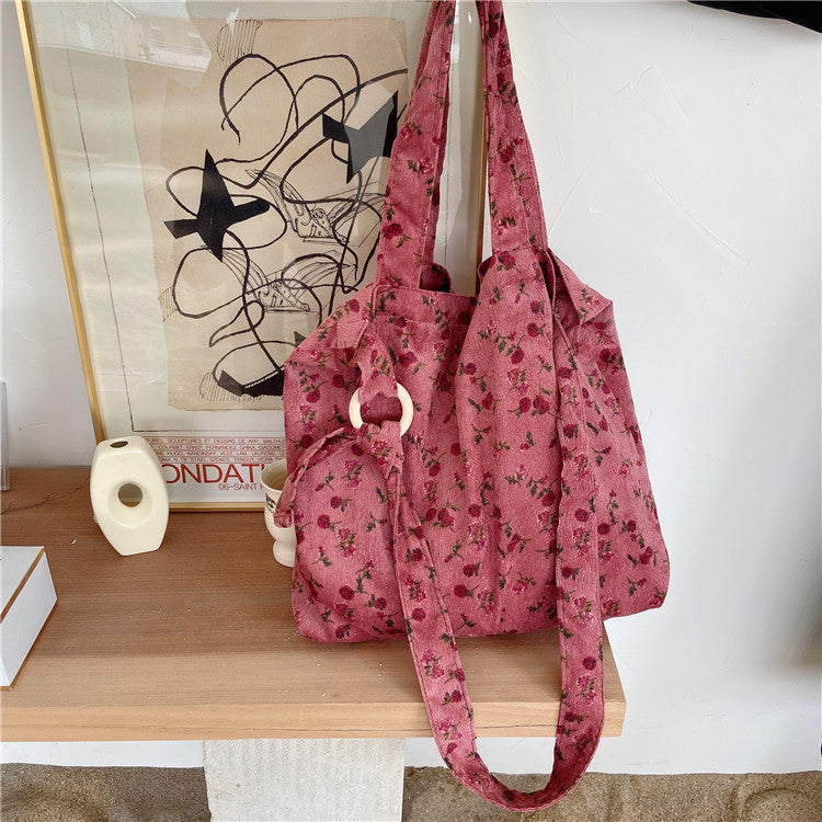 Sac messager rétro grande capacité avec motif rose artistique