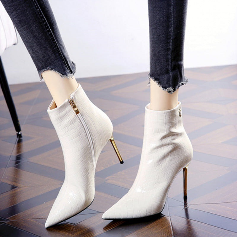 Pointed Patent Leather Stiletto High Heels Black White Sizes 34-39