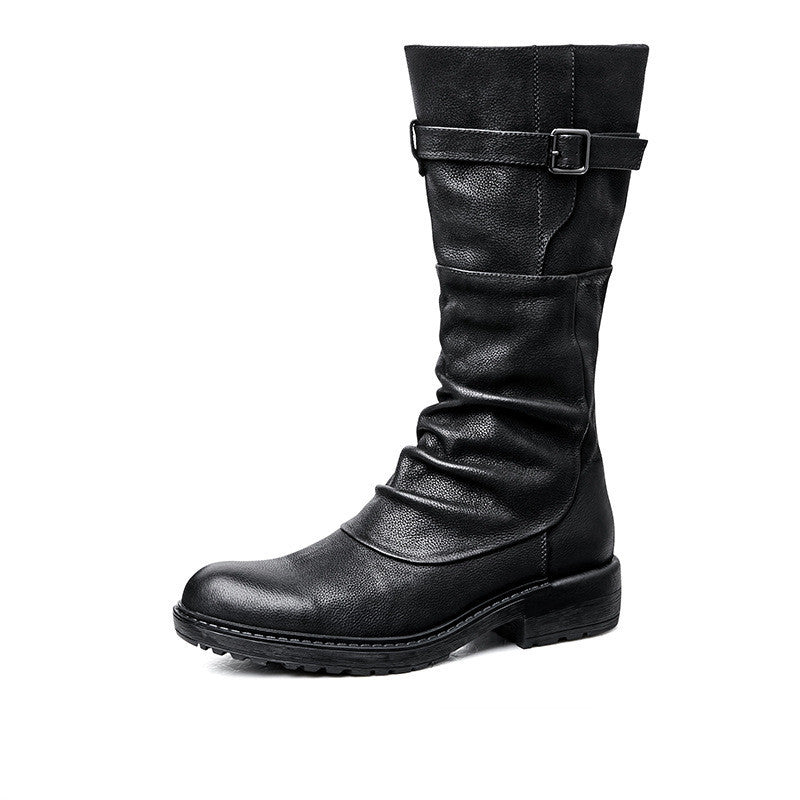 Bottes motardes montantes à plateforme pour hommes avec fermeture éclair latérale