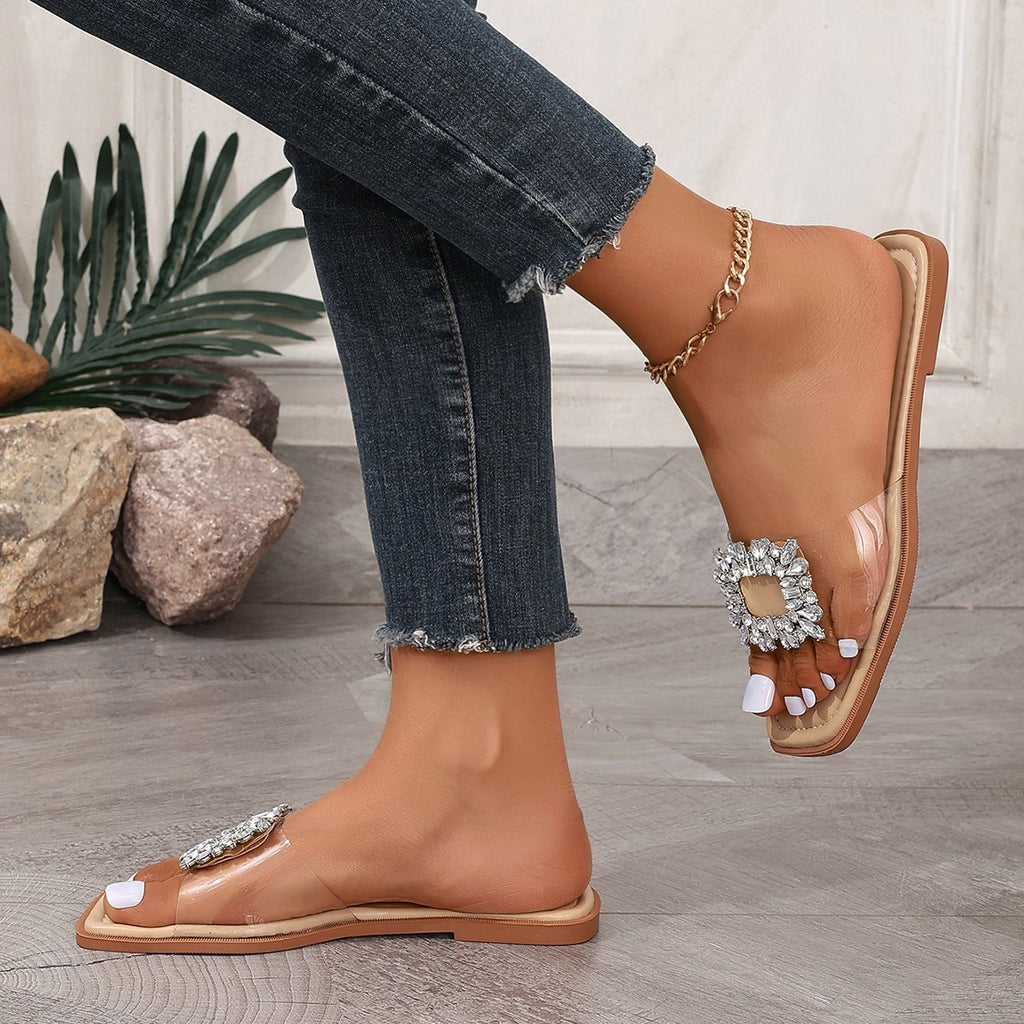European & American Rhinestone Transparent Flat Sandals Large Size