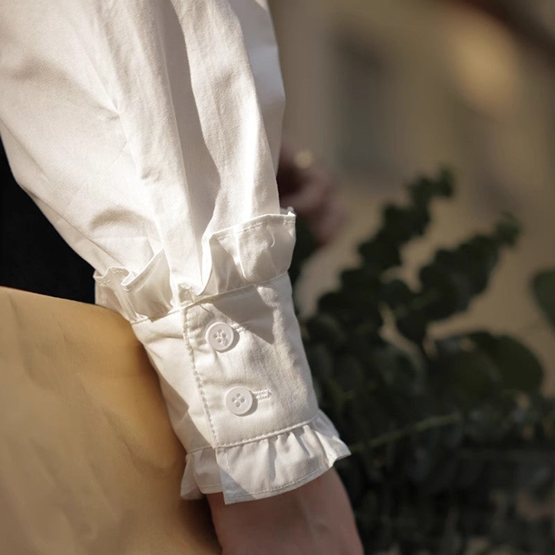 Chemise en polyester à col en dentelle blanche pour femme