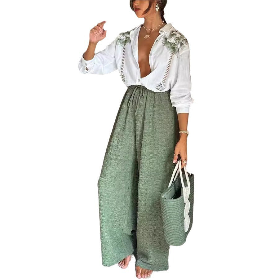 Women's Printed Long-Sleeve Single-Breasted Trousers Suit
