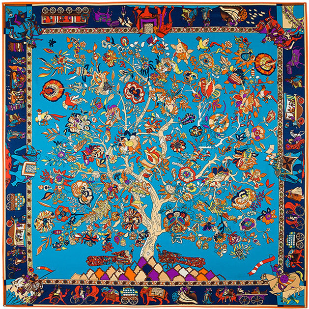 Floral Carriage Jacquard Large 130cm Silk Twill Square Scarf Shawl