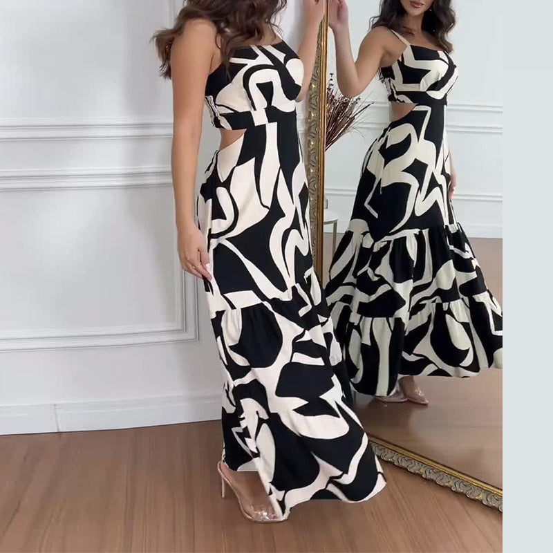Robe longue dos nu à col carré imprimée pour femme