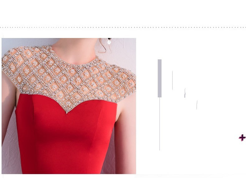 Élégante robe de soirée longue sirène avec col en U, noire ou rouge