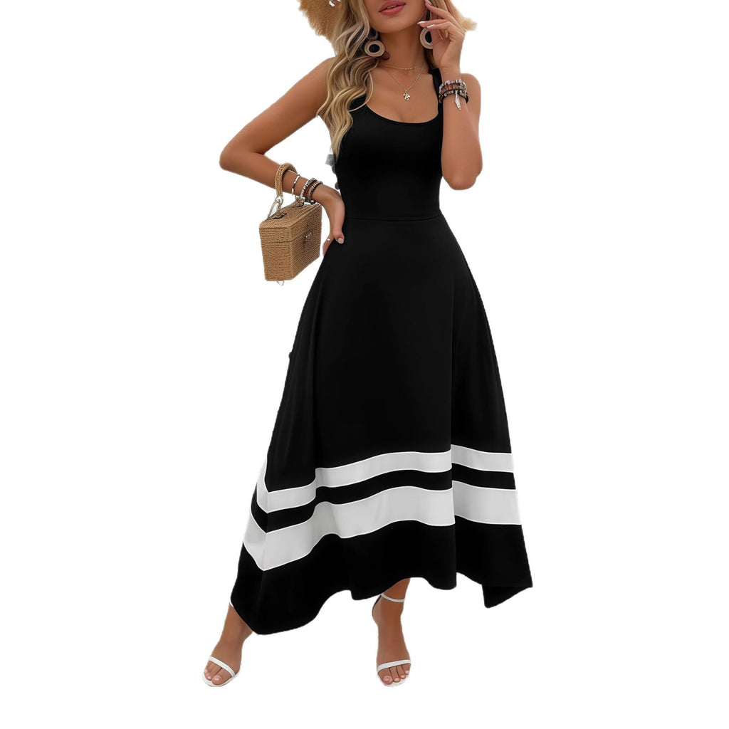 Robe longue nuisette imprimée noir et blanc avec dos croisé