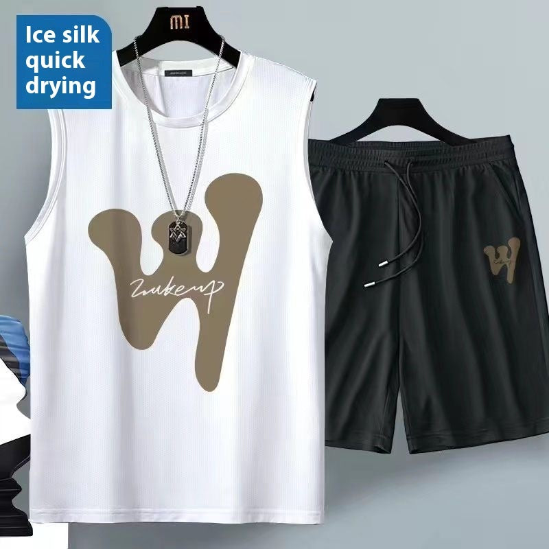 Ensemble gilet et short d'été sans manches en soie glacée pour homme - Sport et loisirs