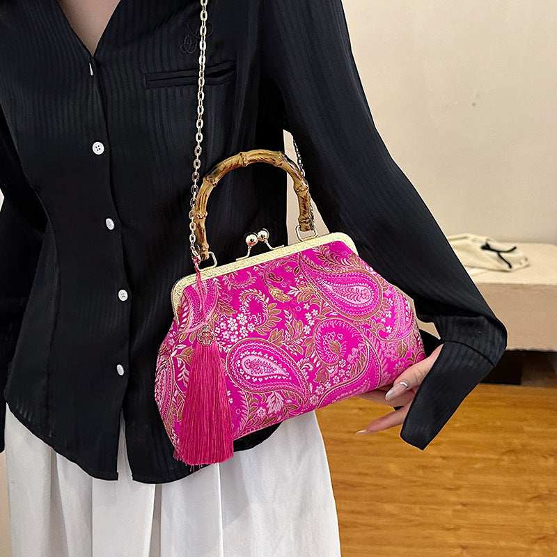 Vintage Silk Satin Chinese Clutch Bag Handbag