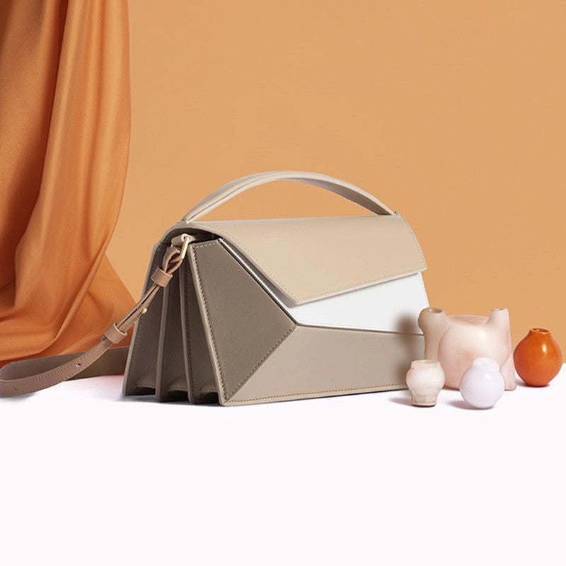 Geometric Color Block Diamond Lattice PU Organ Bag 20CM