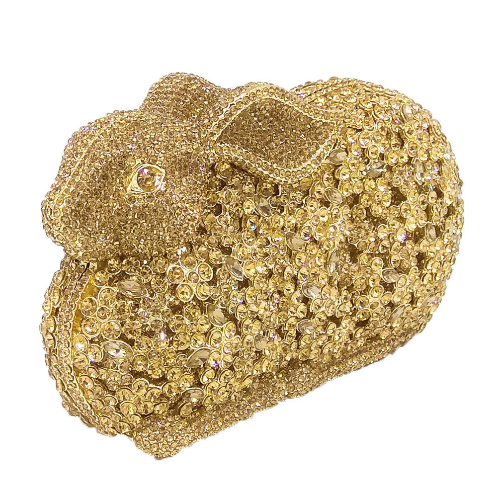 European & American Metal Diamond Rabbit Evening Bag with Detachable Handle