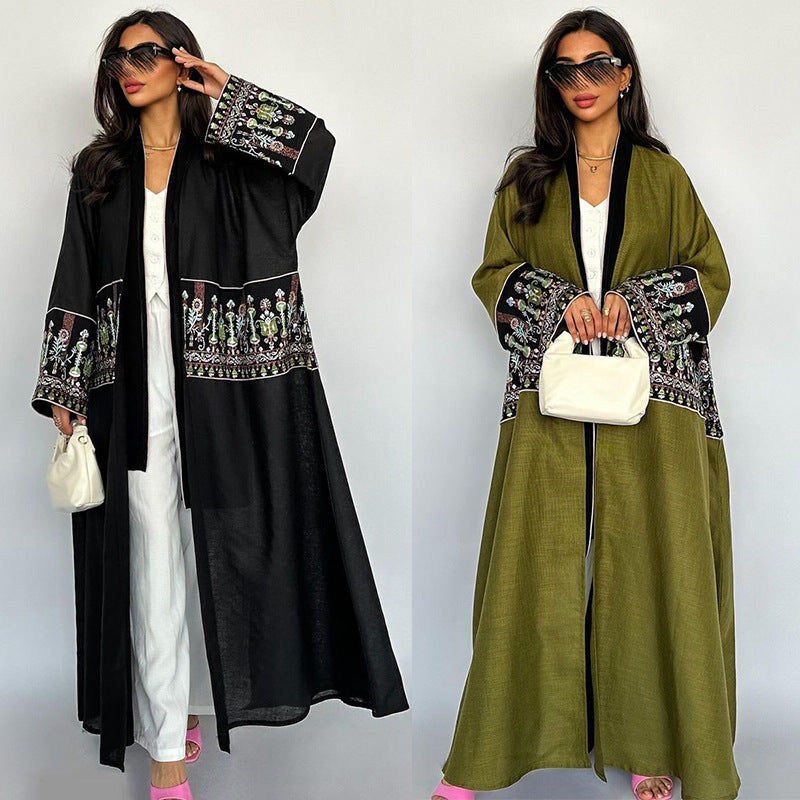 Women's Middle East Embroidered Long Sleeve Cardigan Robe