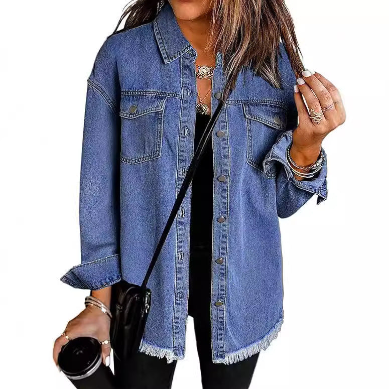 Veste-chemise en jean boutonnée pour femme