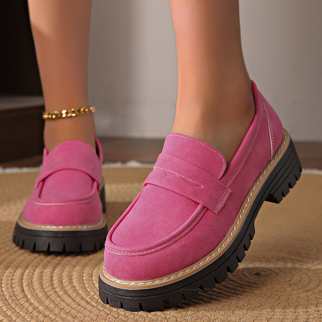 Women's Retro Solid Color Plus Size Casual Platform Shoes with Mid Heel