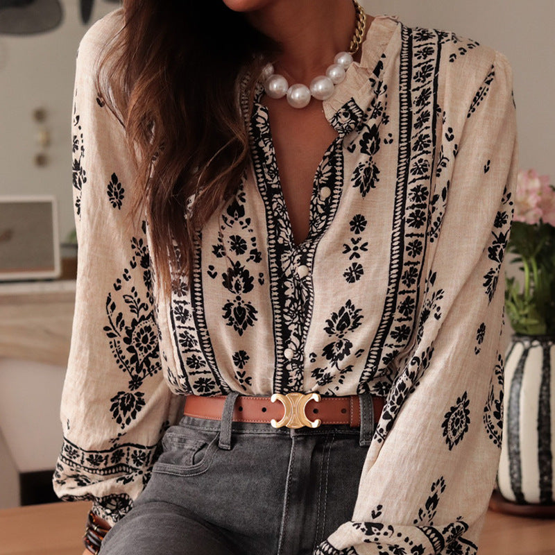 French Style Cotton Linen Long Sleeve Socialite Shirt