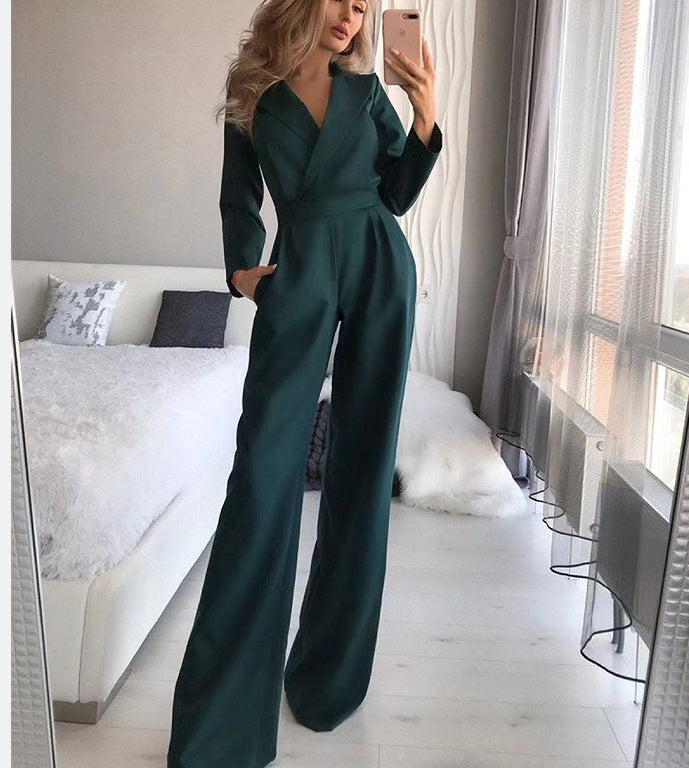 Women's Slim Solid Color Polyester Jumpsuit Spring Bodysuit
