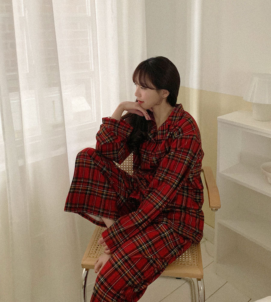 Women's Lazy Plaid Pajamas Homewear Suit