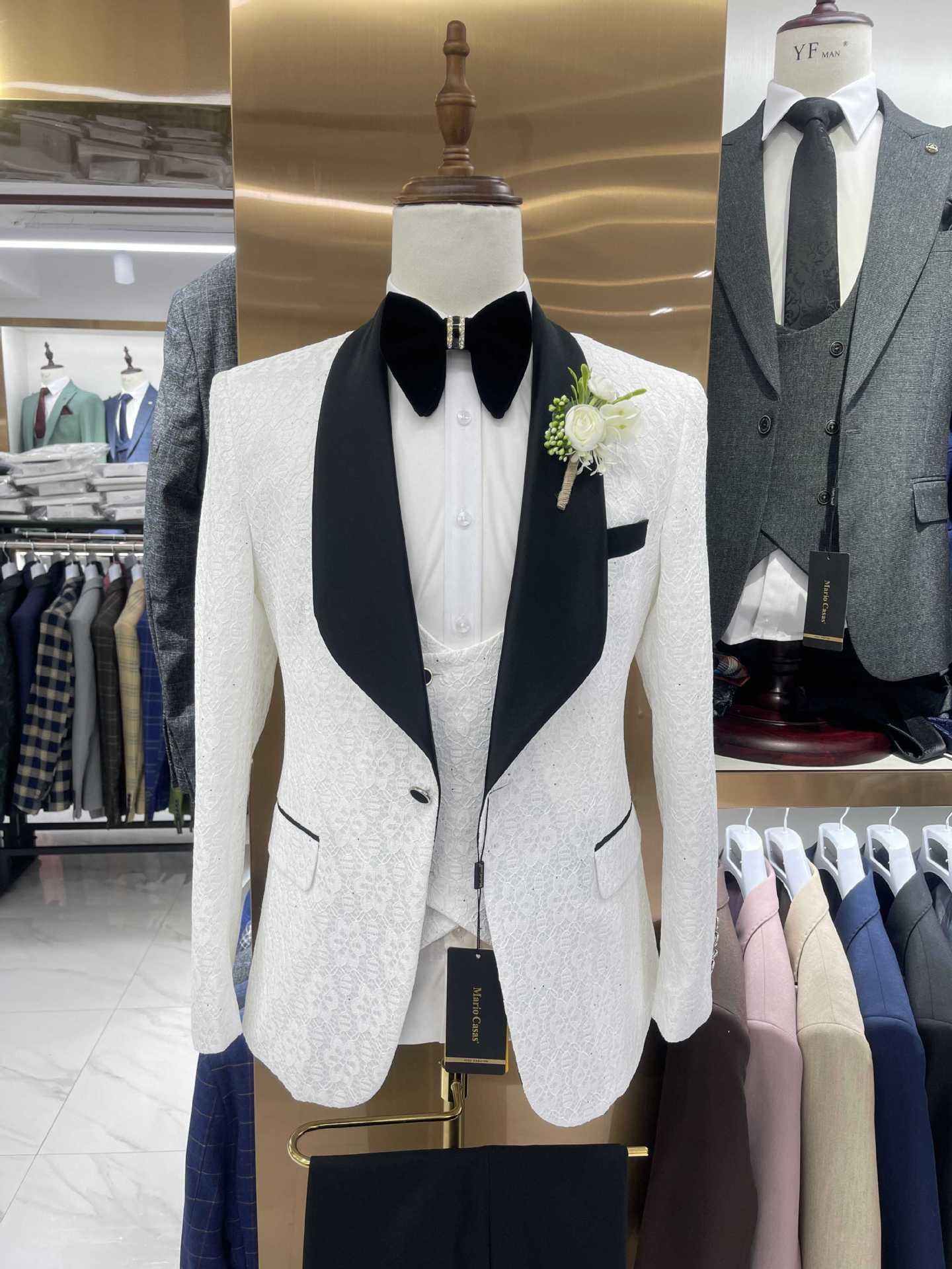 Shiny Black Men's 3-Piece Suit Set Slim Fit Wedding Groomsmen