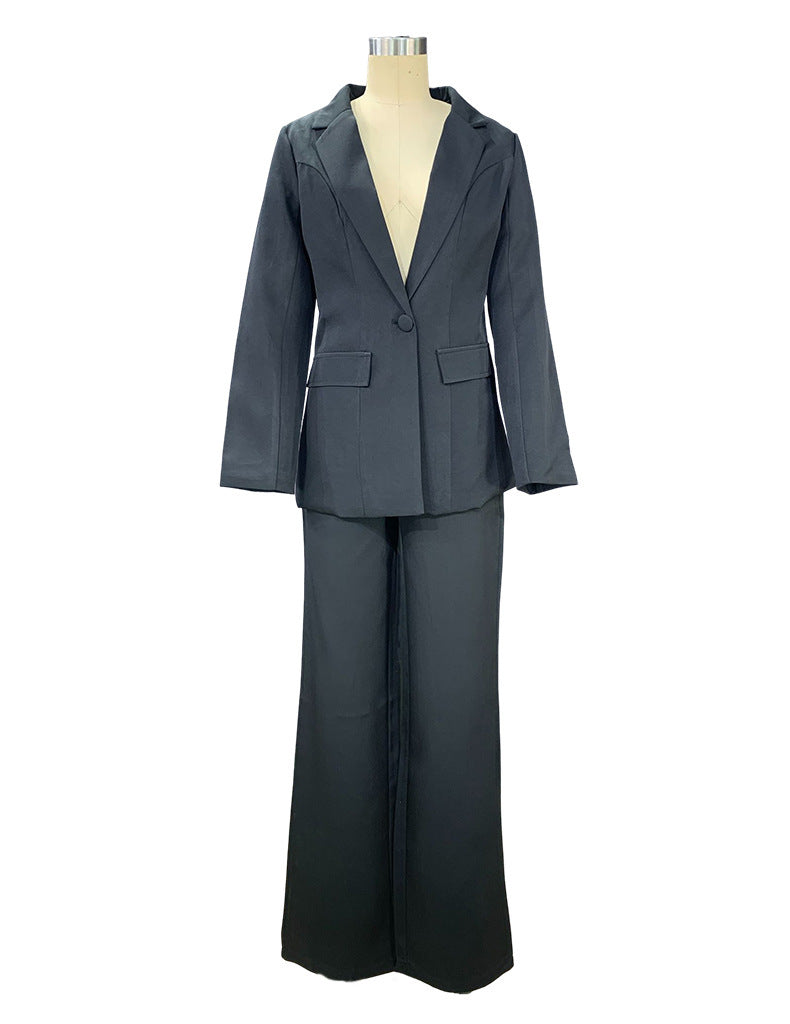Ensemble blazer décontracté à revers et boutons et pantalon droit pour femme (2 pièces)