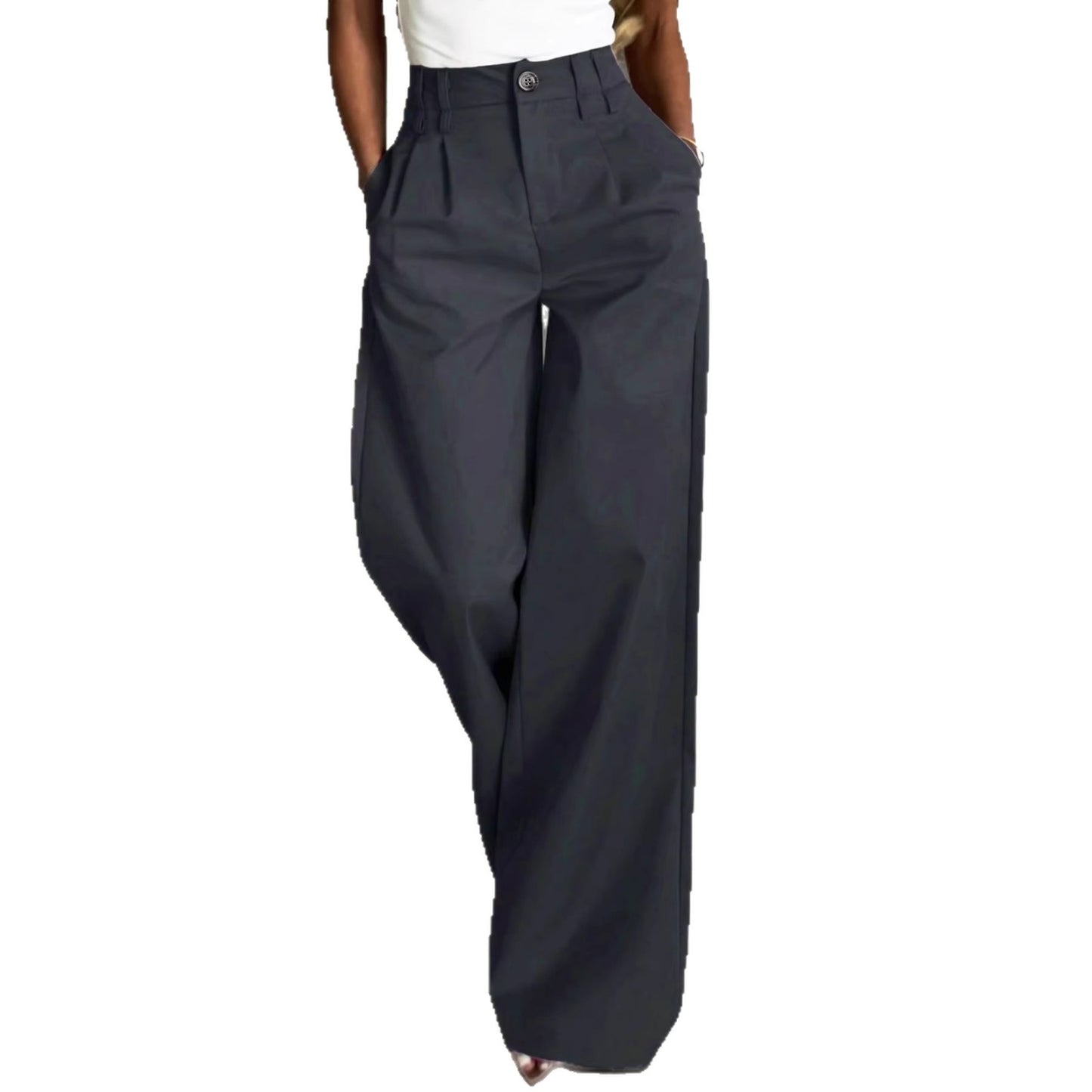 Womens Gray High-Waist Wide-Leg Casual Suit Pants