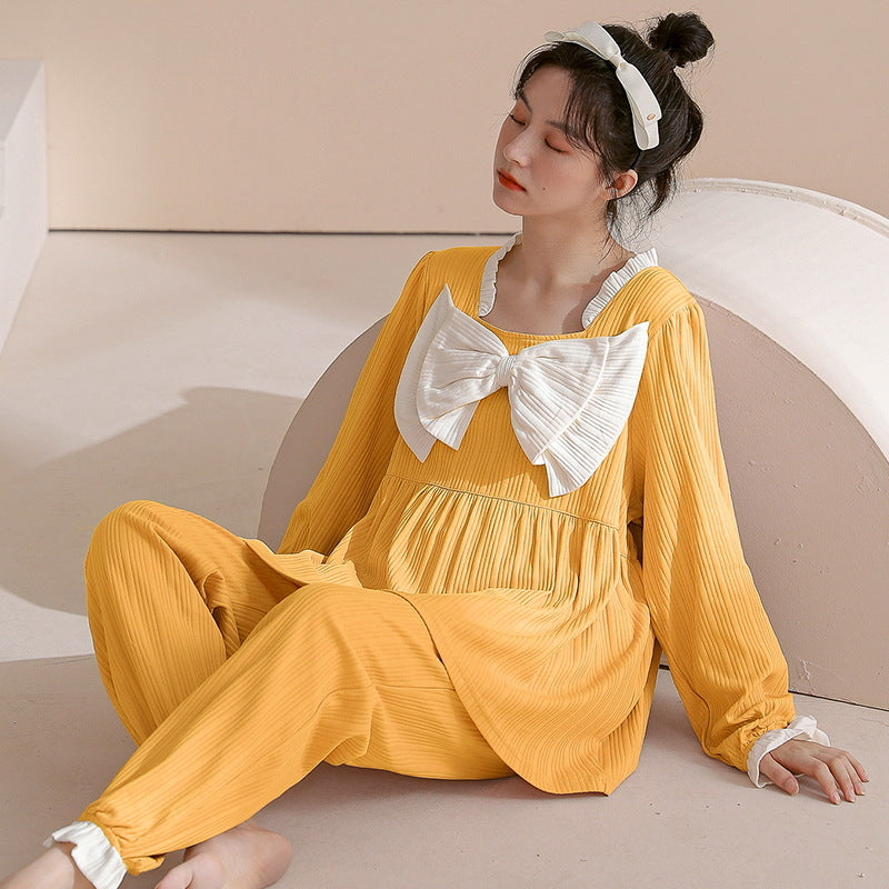 Ladies Cotton Long-Sleeve Cartoon Pajama Set for Home & Outside Wear