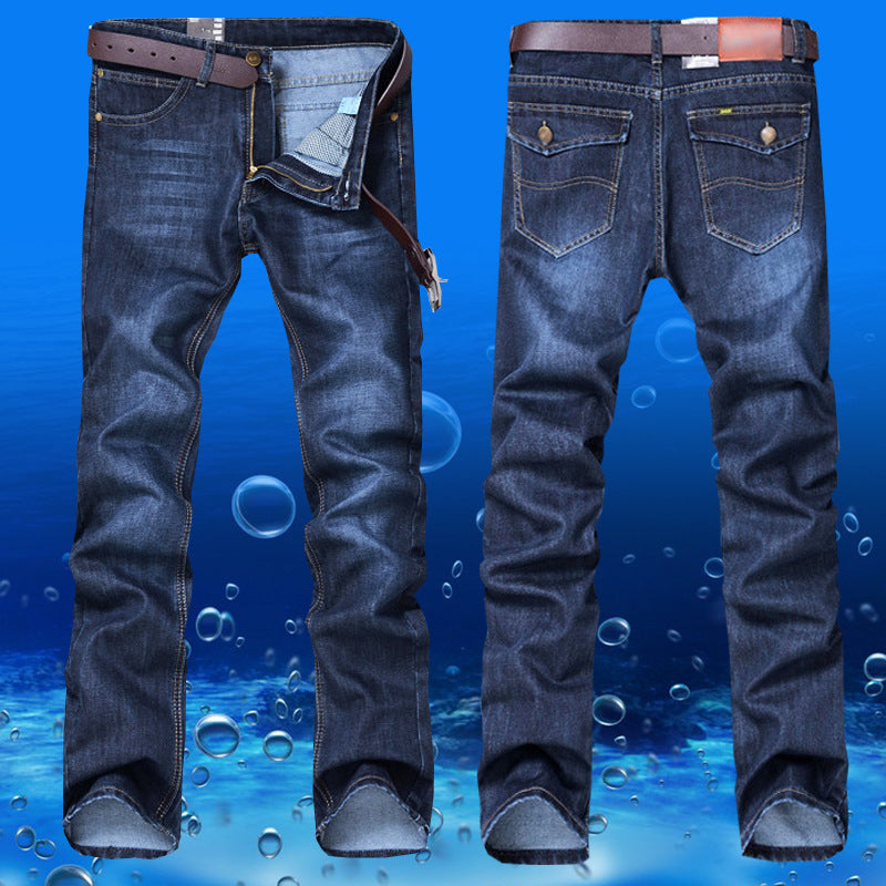 Men's Dark Blue Slim Straight Jeans Fall Winter