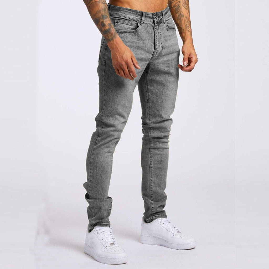 Jeans décontracté taille haute coupe slim pour homme bleu clair et noir