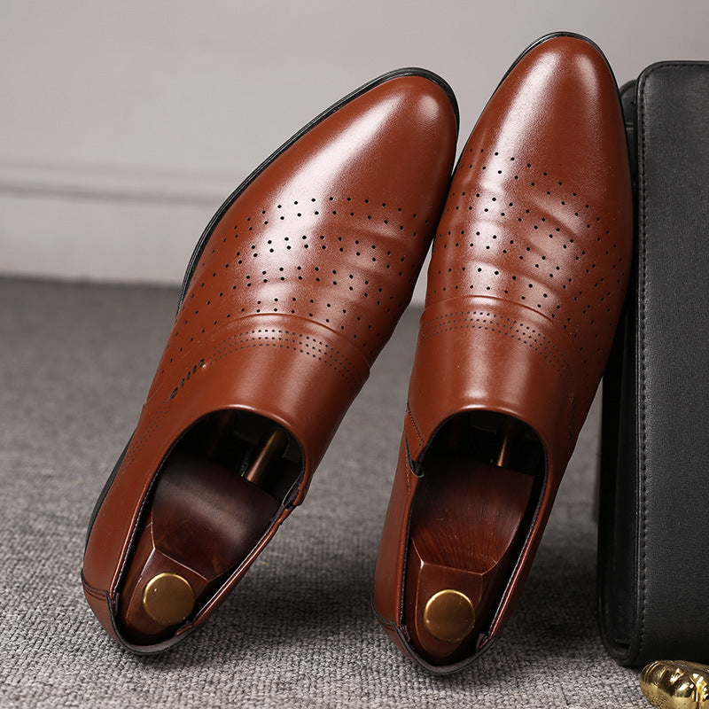 Men's Casual Pointed Toe Leather Shoes with Elastic Band