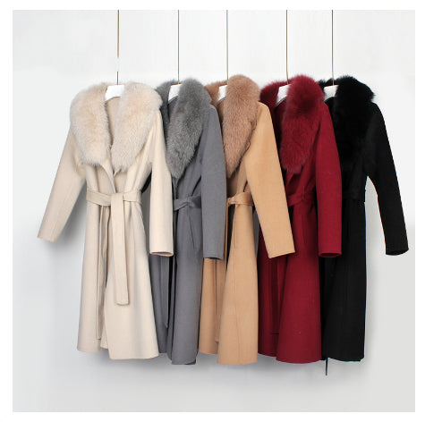 Wool Double-Faced Overcoat with Belt Slim Fit Autumn Winter