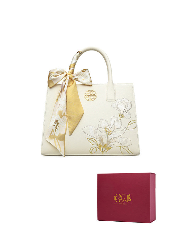 Sac à main en cuir de vachette blanc nacré – Cadeau pour belle-mère – Sac de réunion haut de gamme