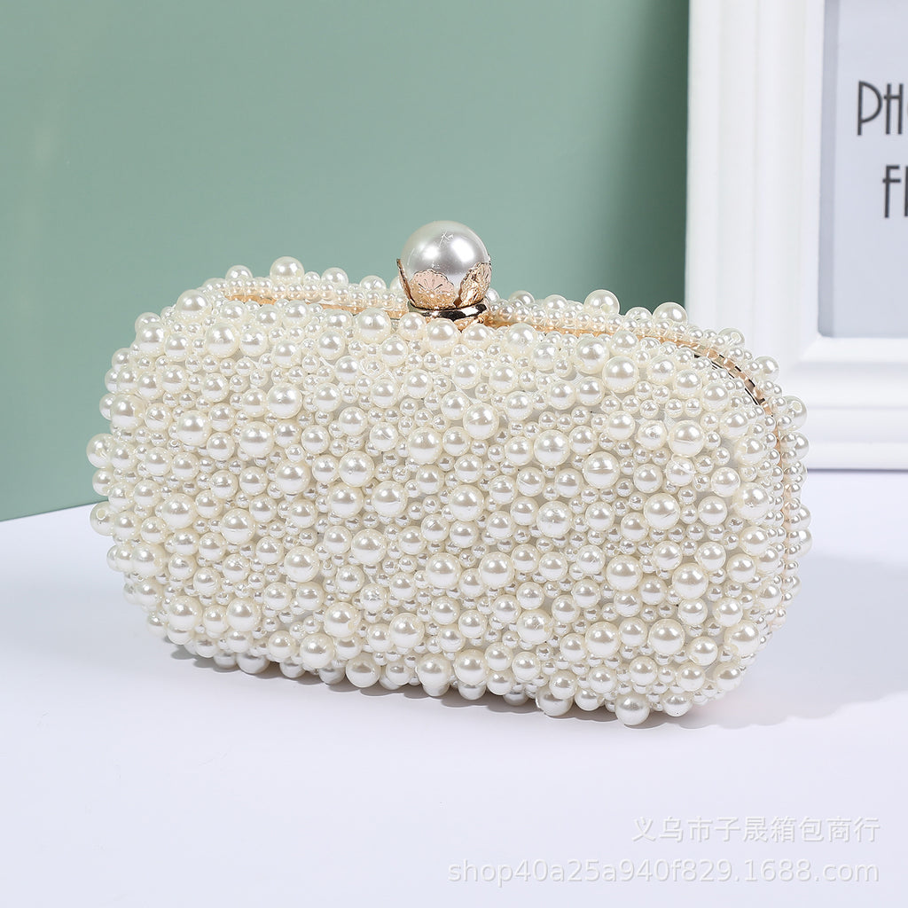 Pochette de soirée en satin et perles pour femme avec fermoir