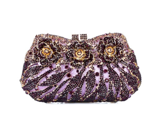 European & American Women's Metal Rose Diamond Crystal Clutch Bag 21cm