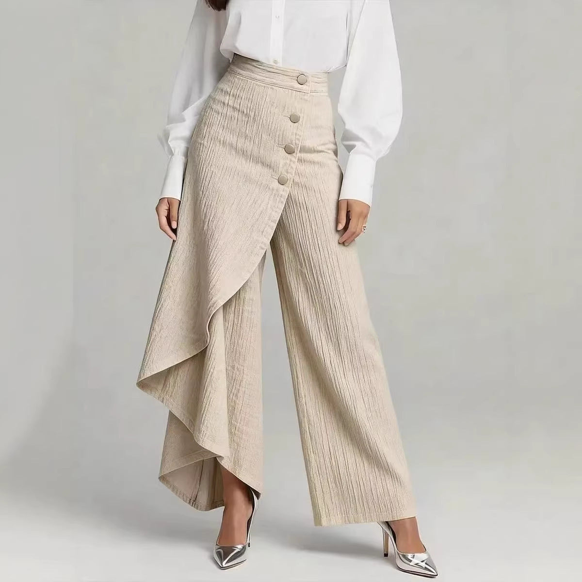Women’s Solid Color Wide-Leg Style Printed Pants