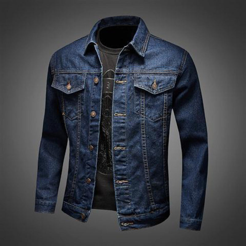 Men's Blue Vintage Slim Fit Denim Jacket Plus Size Thick Cotton