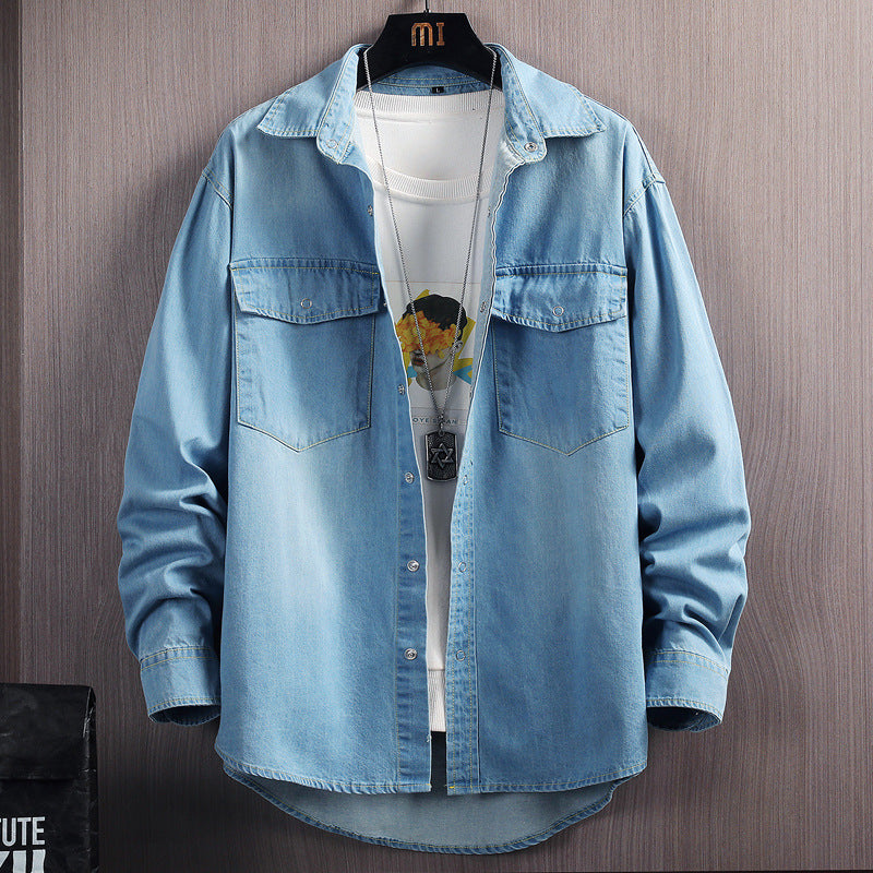Chemise en jean ample à manches longues en coton pour homme