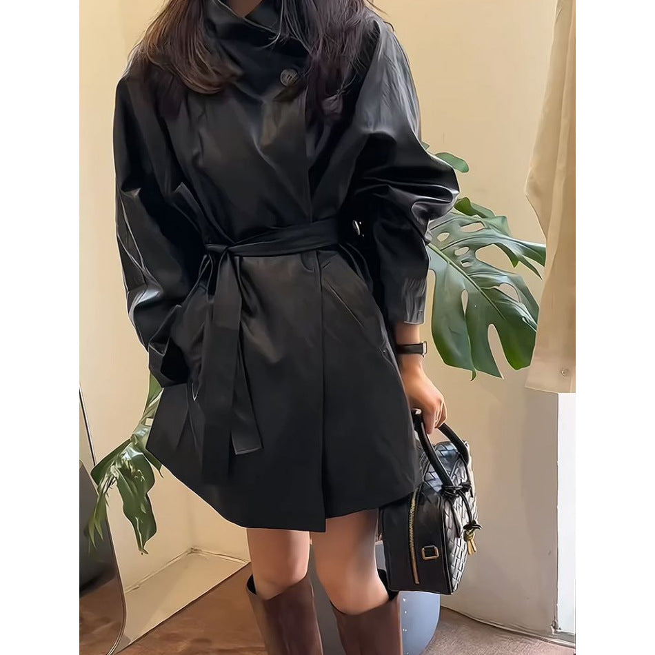 High-grade Temperament Fried Street Anti-aging Mid-length Leather Coat