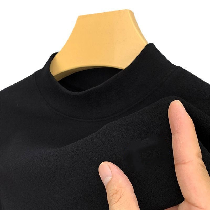 Double-Sided Dralon Men's Half-High Collar Long-Sleeve T-Shirt Slim Fit Wool Lining