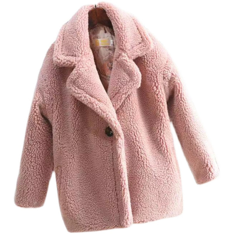 Manteau Fille Cachemire Épais Tout-en-un avec Fourrure