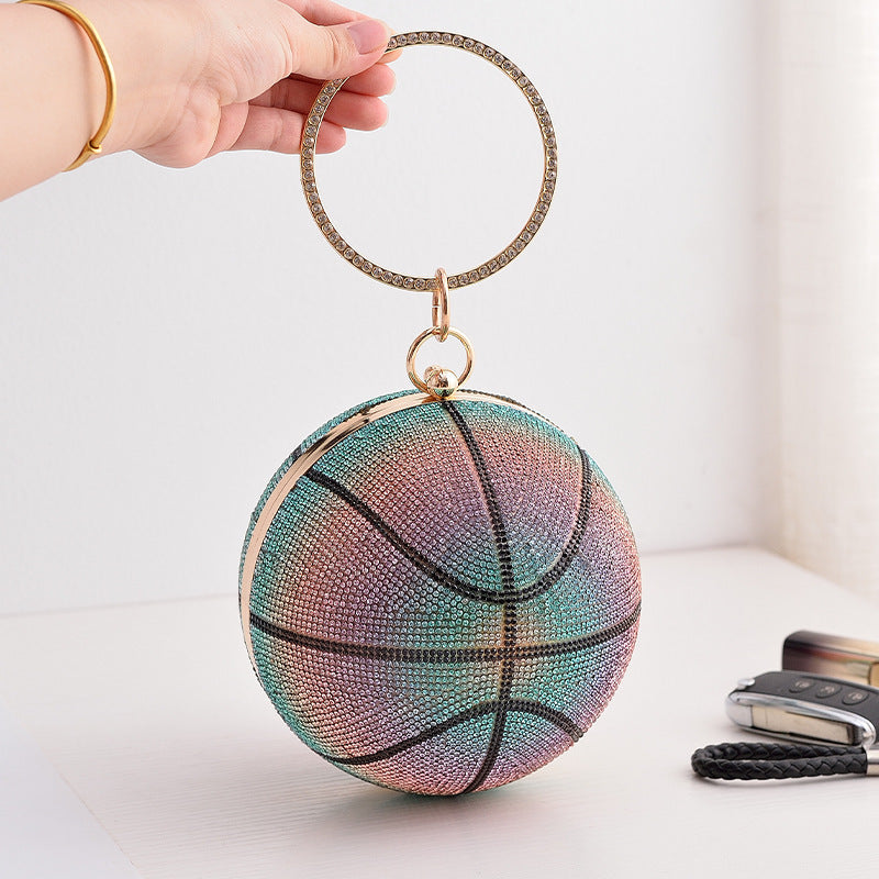 Colorful Round Basketball Dinner Bag Full Diamond 14cm Diameter