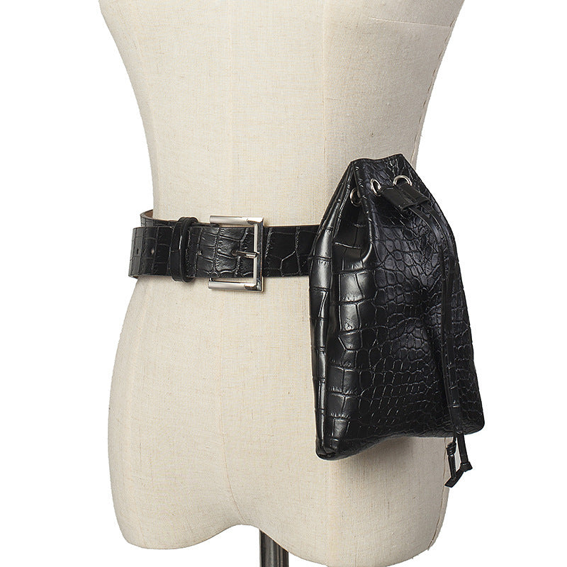 Sac Banane Vertical Femme Imprimé Serpent avec Boucle en Alliage