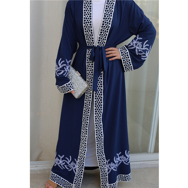 Stitching lace embroidered cardigan for Muslim Women