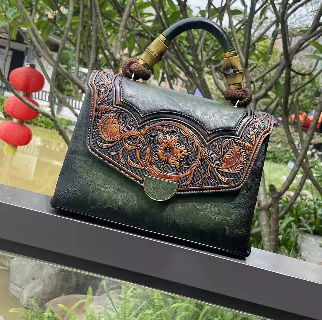Retro Embossed Women's Crossbody Bag with 3D Floral Design