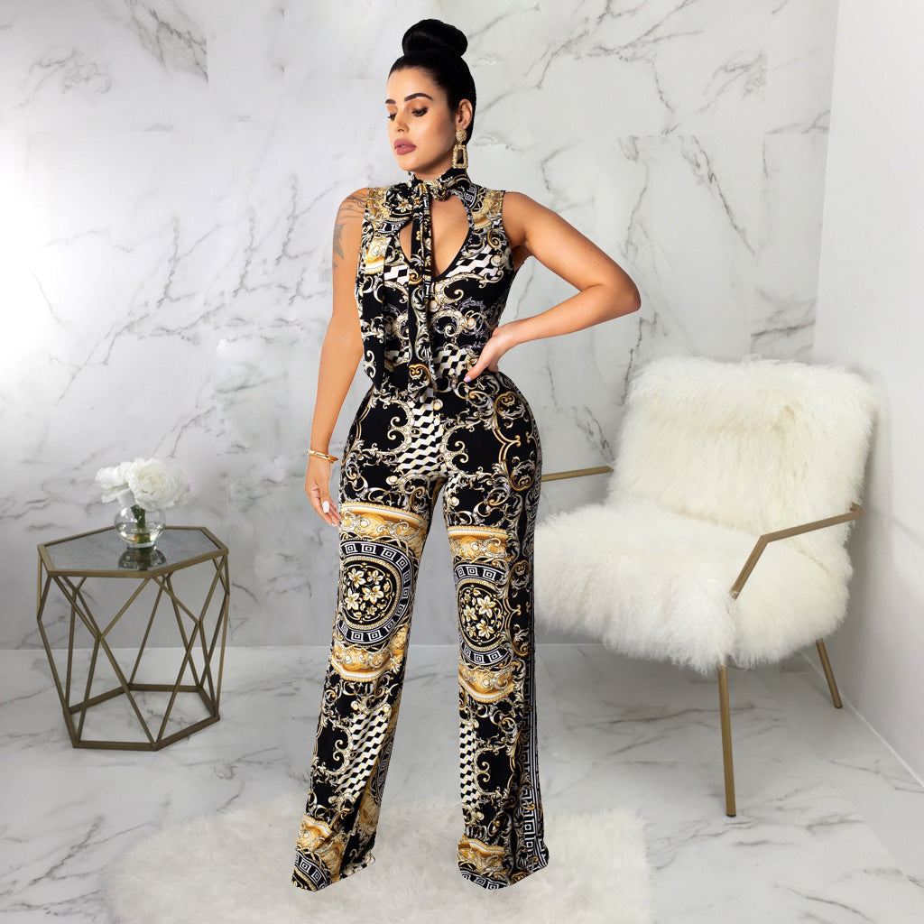 Printed Sleeveless Women's Polyester Jumpsuit