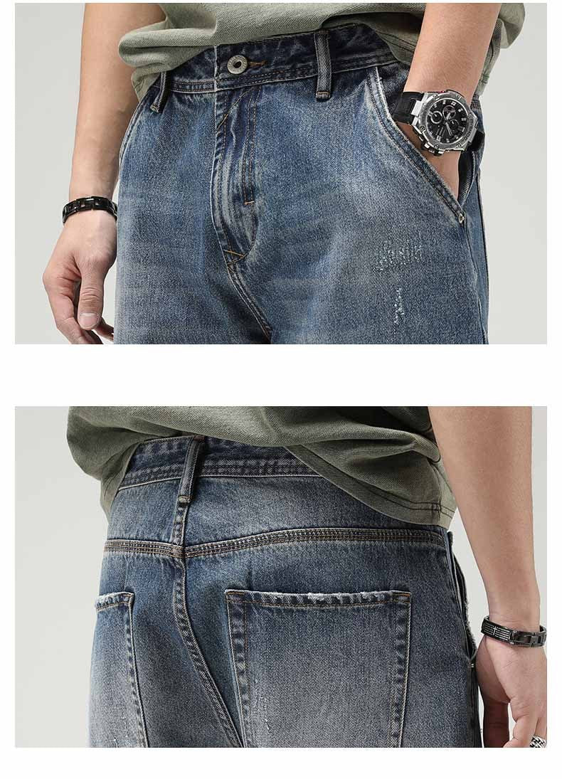 بنطال جينز رجالي كاجوال بقصة مستقيمة ضيقة بتصميم كلاسيكي باللون الأزرق
