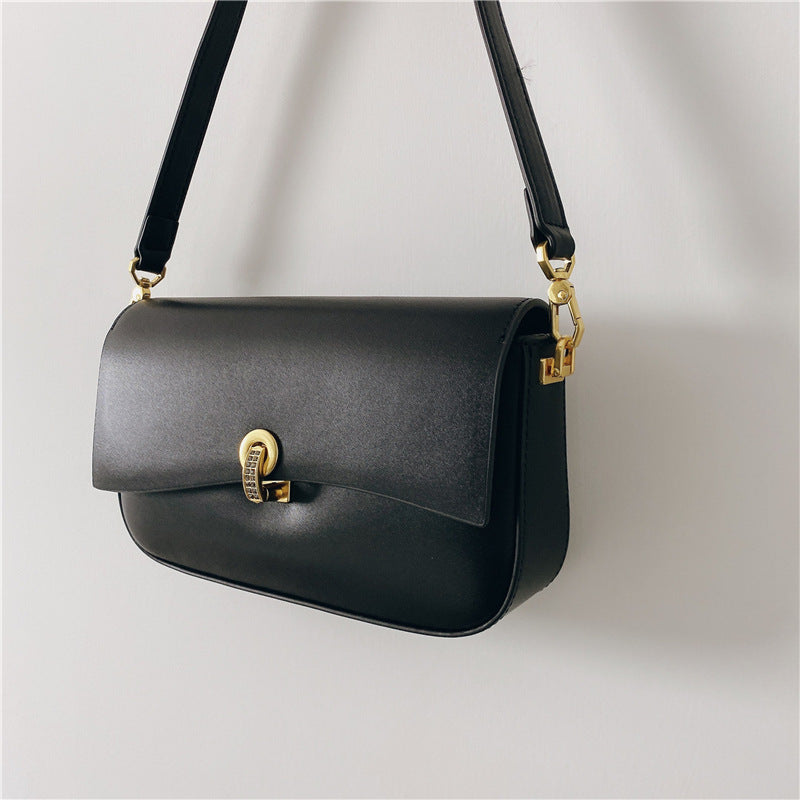 Sac bandoulière en cuir véritable avec fermoir diamant pour femme